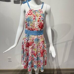 Eva Franco X Anthropologie Floral Halter Dress Split Neckline Size 2